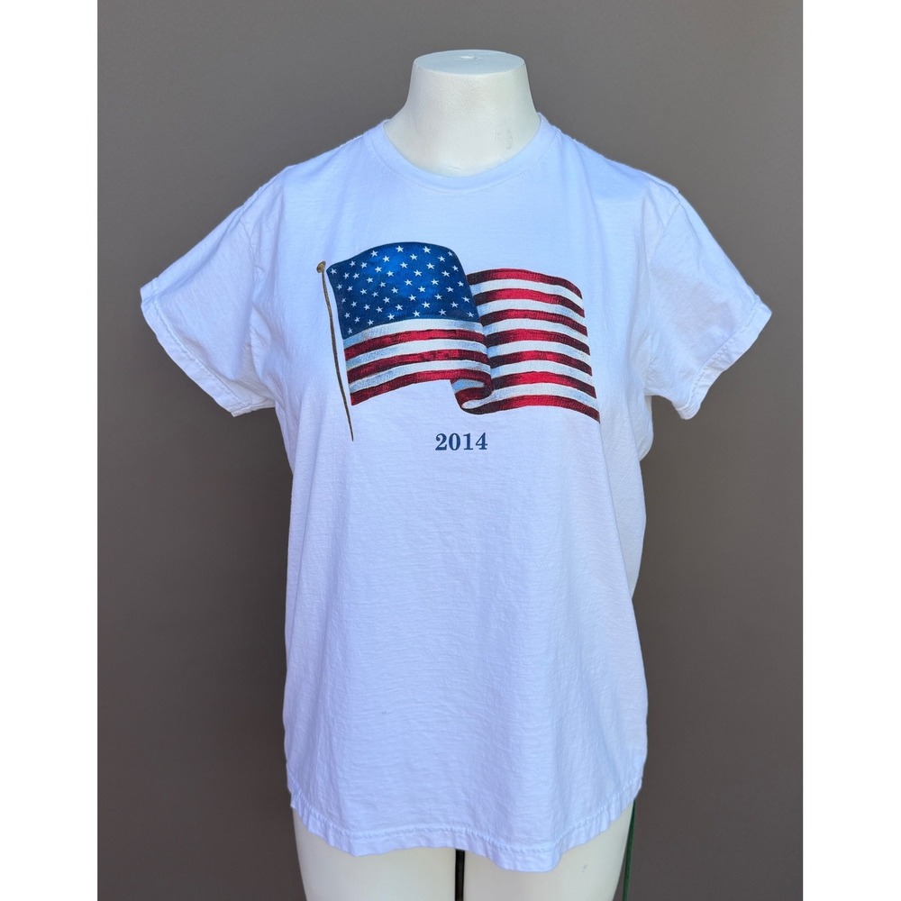 Made in USA American Flag Graphic Tee L 12/14 White 2014 Patriotic 4th of July
